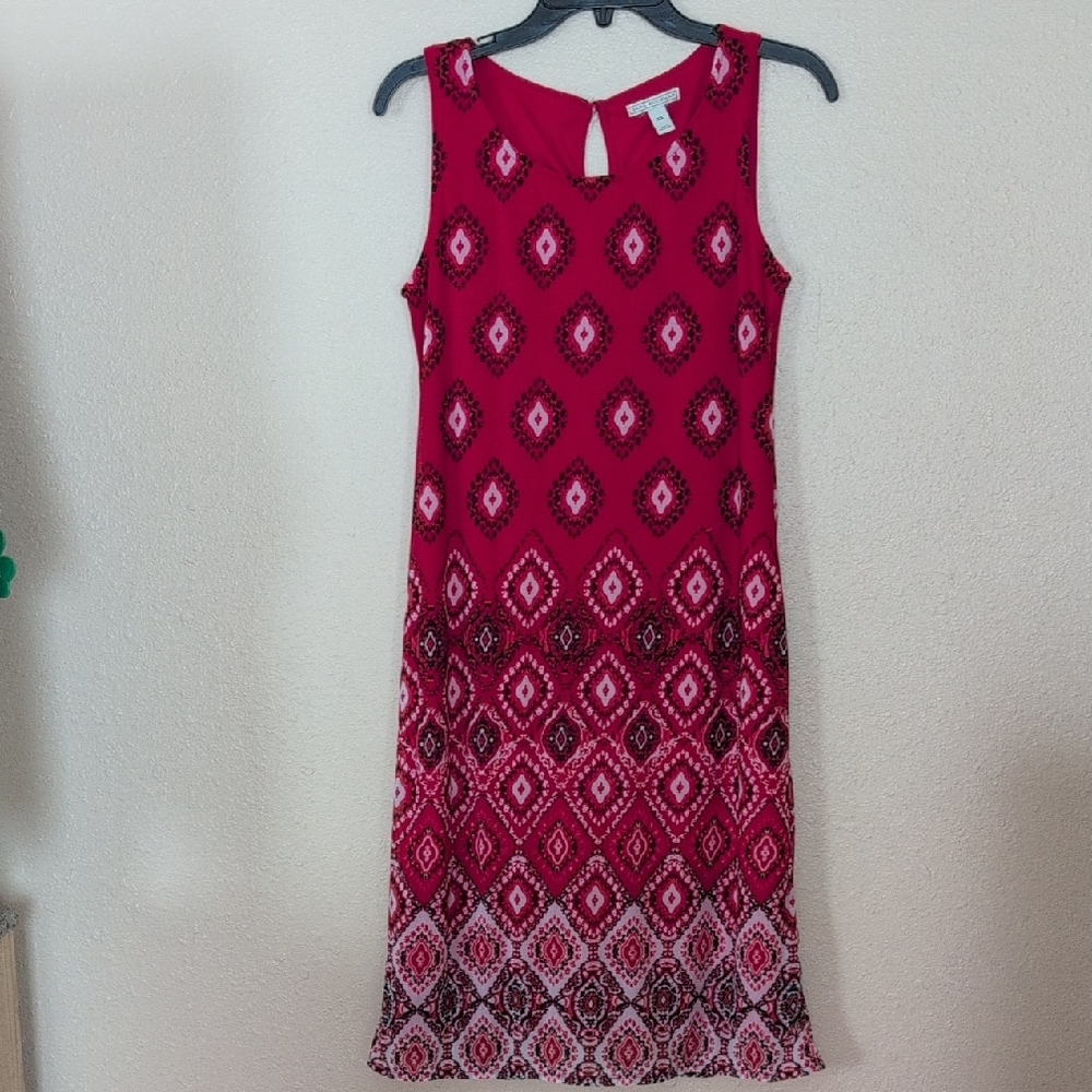 Dana Buchman Red Print Sleeveless Shift Dress